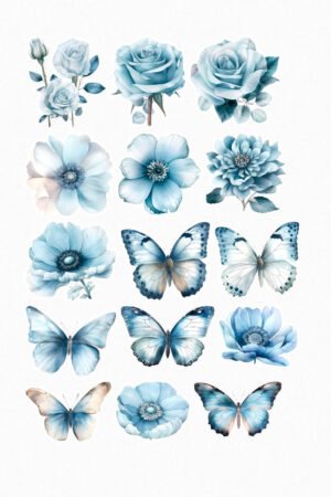 Papillons célestes et roses azur