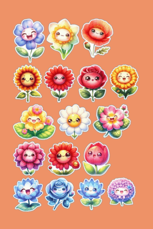 Fleurs joyeuses kawaii