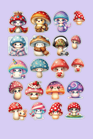 Champignons mignons kawaii